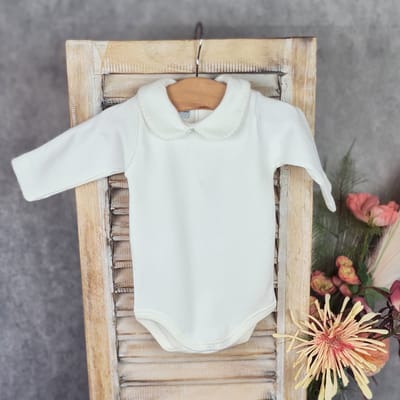 Babidu Romper/Body | Creme | Lange mouw | Gehaakt Randje langs kraag | 1190| 36 maand| maat 98