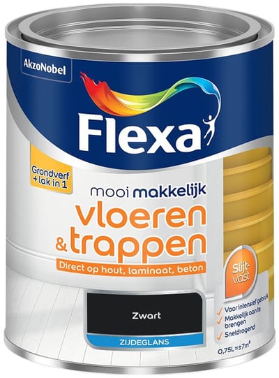 Flexa - Mooi Makkelijk Vloeren & Trappen Zijdeglans - Zwart - Mengverf - 750 Ml