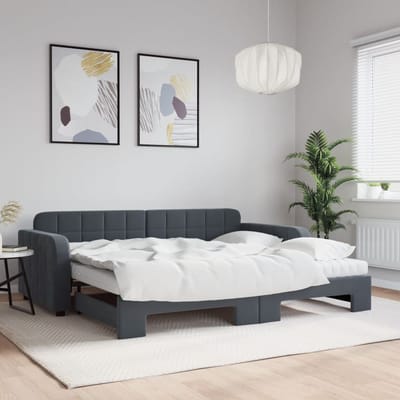 vidaXL - Slaapbank - onderschuifbed - matrassen - 90x190cm - fluweel - donkergrijs