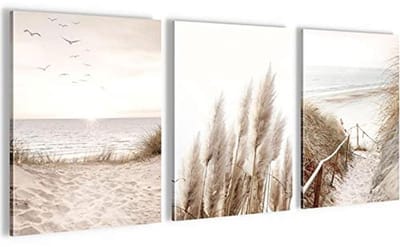 Boho Pampasgras Schilderijen - Stijlvolle Decoratie - Set van 3 Delen - Klaar om Op te Hangen