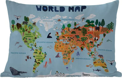 Buitenkussens - Tuin - Wereldkaart - Kinderen - Dieren - Bomen - 50x30 cm