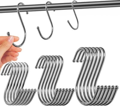 18 Pcs S-Haak Set in 3 Verschillende Maten, RVS Haakjes voor Kleding, Keuken, Badkamer en Kantoor