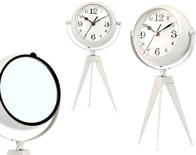 Tafelklok Smeedijzeren klok ovale bol spiegel wit 32cm