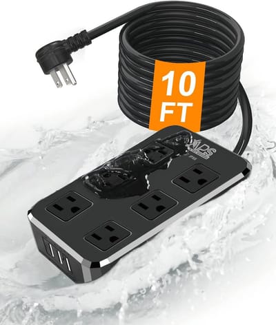 Waterdichte Stekkerdoos - Buiten Stopcontact - Apparaten Laden - 6 AC 3 USB - 3 meter snoer - Zwart