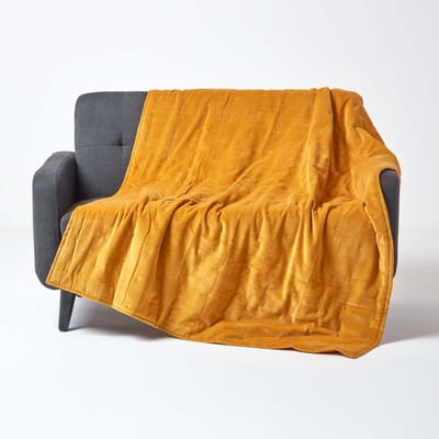 Homescapes Gewatteerde fluwelen deken mosterdgeel – sprei van katoenfluweel , 125 x 150 cm
