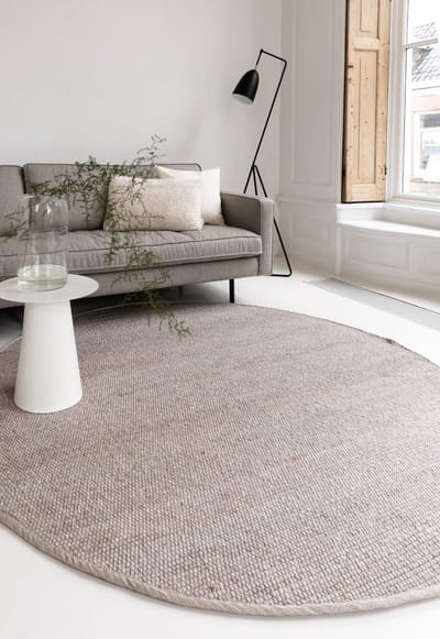 Rond Wollen Vloerkleed Grijs/Beige Vik - Rond 200 Ø - (L)