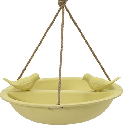 Decoris Vogelbad/drinkschaal - bamboe hout - geel - D27 cm - voederbak