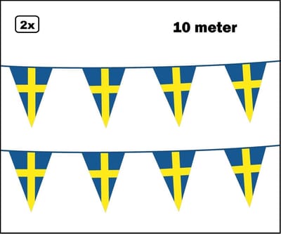 2x Vlaggenlijn Zweden 10 meter - Landen EK WK zweeds festival thema feest fun