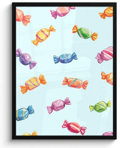 Poster in lijst - Fotolijst 50x70 cm - Posters - Blauw - Patroon - Snoep - Posterlijst zwart - Decoratie - Wanddecoratie woonkamer - Muurdecoratie slaapkamer