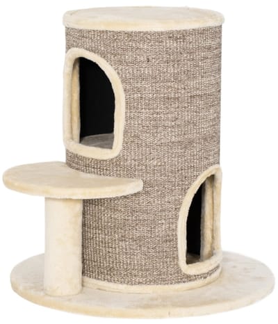 Katzenfass - 79 cm - Kratzbaum mit 2 Ebenen, Sprungplattform, Aussichtspunkt, Kratzmatte - Sisal - Beige