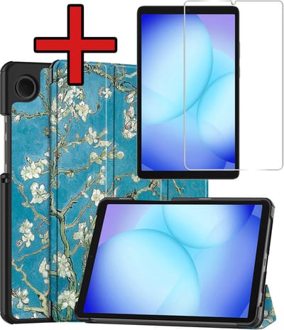 Hoesje - Geschikt voor Samsung Galaxy Tab A11 / A9 - Met Screenprotector - Hardcover Book Case - Trifold Bookcase Hoes - Hard Cover - Tablethoes - Bloesem