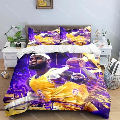 2025 Mode Basketbalster A-LeBron J-James Print Beddengoed Set Dekbedovertrek Dekbed Bed Jeugd Kinderen Meisje Jongens Verjaardagscadeau EU Single 135x200cm