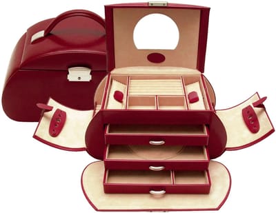 Windrose Merino Sieraden & Juwelendoos - Imitatieleer - Rood