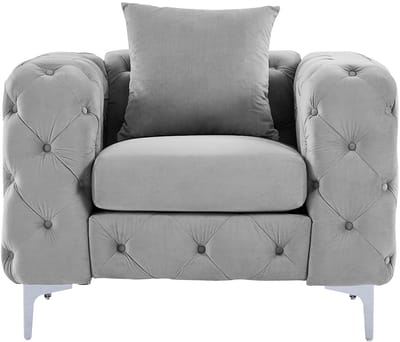 Vente-unique Chesterfield-fauteuil van lichtgrijs velours EDWINA