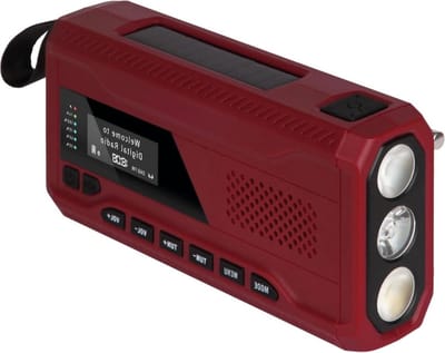 Noodradio - Draagbare digitale radio DAB/DAB+/FM/FM - Zonnecel zwengel batterij - SOS powerbank - Rood - Klein Noodradio