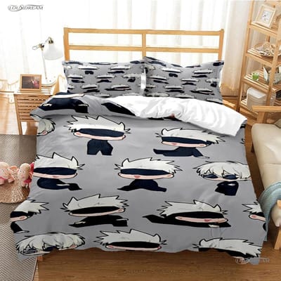 Dessin animé Anime Jujutsu Kaisen Housse de couette Couette Ensemble de literie Housse de couette douce et Taies d'oreiller pour Adolescents Simple/Double/Queen/King AU Single(140x210cm)
