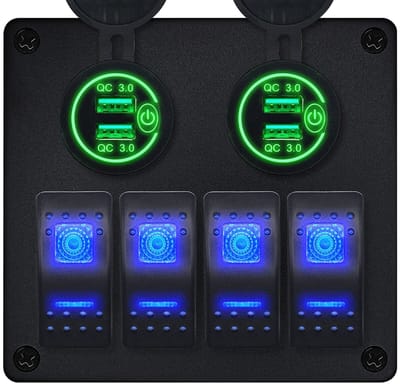 ProRide Schakelpaneel 12V voor Auto/Boot - USB Stopcontact 4 Poorten met Schakelaar - QC3.0 - PUSB1QC-G - 4 schakelaars - Groen