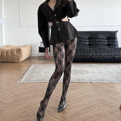 Talenza Bas Noir pour Femme Mode Sexy Lacés Jacquard Vintage Bas Y2K Fête Nouveaux Serrés Printemps Automne Collants M gray