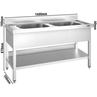 GGM Gastro Spültisch PREMIUM - 1600x700mm - mit Grundboden - mit 2 Becken mittig