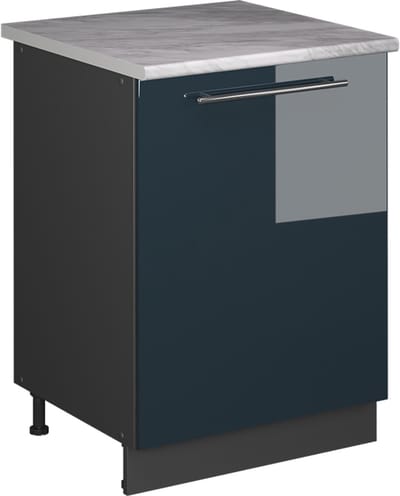 Vicco Keukenonderkast Fame-Line, Donkerblauw hoogglans/Antraciet, 60 cm 1 deur met werkblad