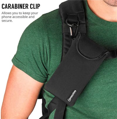 MobyDefend Hoesje - Geschikt voor Xiaomi Redmi Note 14 Pro 4G/5G - Neopreen Pouch Met Karabijnhaak - Insteek - Riemlus - Zwart