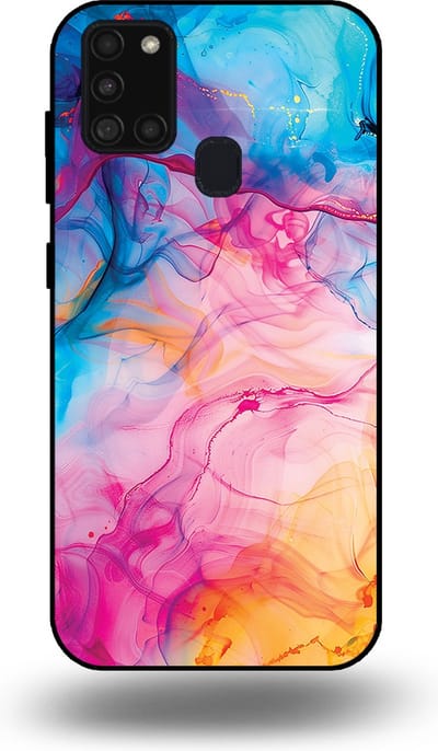 Smartphonica Telefoonhoesje Geschikt voor Samsung Galaxy A21s met Regenboog Acryl Marmer Opdruk - TPU Backcover Case Rainbow Acrylic Marble Design geschikt voor Samsung Galaxy A21s