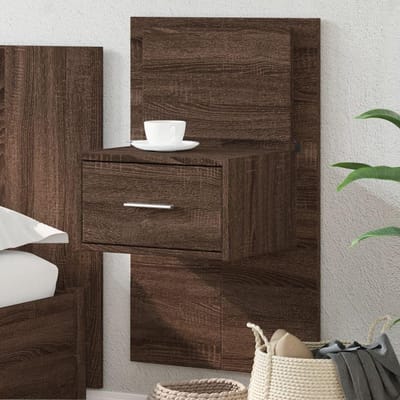 Wandkastje met LED - Nachtkastje Zwevend - Opbergen Slaapkamer - Muurbevestiging - 48.5 x 32.5 x 80 cm - Bruin Eiken