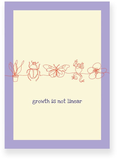 Poster 20x30 cm - Growth is not Linear - Lijntekening - Lila - Lichtgeel - Motivation - Natuur - Muurdecoratie - Wanddecoratie