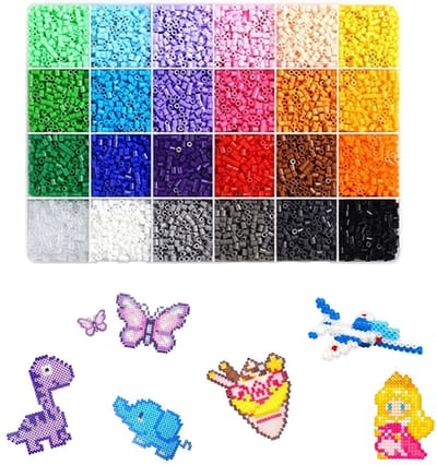 Strijkbare kralenset, 24 kleuren, 2.6 mm strijkbare kralen met sorteerdoos, kralenbakje, strijkpapier, patronen, kralenset voor kinderen, cadeau, verjaardag, kerst, doe-het-zelf, jongens en meisjes