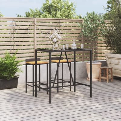 vidaXL - Bartafel - met - glazen - blad - 110x70x110 - cm - poly - rattan - zwart