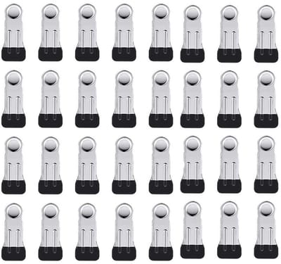 32-stuks Wasknijpers van roestvrij staal - Metalen afvalklemmen - Clips voor voedselzakken - Antiroestrubber - Geschikt voor winddichte zwembadafdekkingen, thuis drogen en het afsluiten van voedselzakken in de keuken - Zwart
