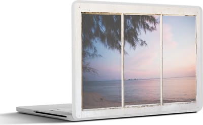 Laptop sticker - 14 inch - Doorkijk - Palmboom - Zee - 32x5x23x5cm - Laptopstickers - Laptop skin - Cover