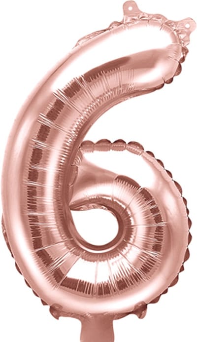 Folieballon nummer 6 - 35cm Roségoud (1stuks) - Partydeco -