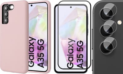 Hoesje geschikt voor Samsung Galaxy A35 - Screenprotector Volledig Dekkend Glas & Camera - Mat Back Case Roze