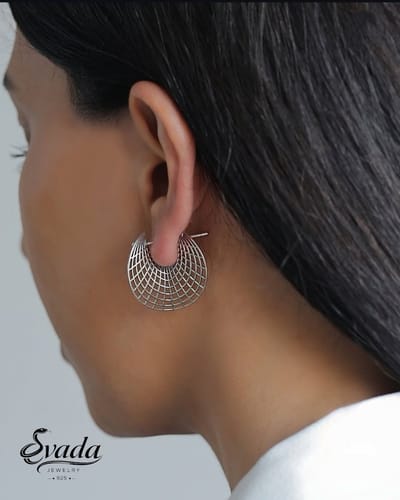 925 Sterling Zilver EVADA Jewelry Oorstekers - Open Geometrisch Raster Design - Grote Statement Oorbellen - Handgemaakt - Vintage - Elegante Dames Oorbellen - Cadeau voor Haar