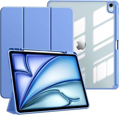 Beschermende hoes voor iPad Air 13 Inch (M3/M2-2025/2024) met penhouder, slanke standaard en doorzichtig achterpaneel, slaap/wake functie