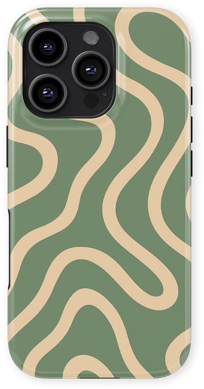 DripCase Curvy Lines Hoesje geschikt voor iPhone 16 Pro | Backcover met Mag | Design Tough Case geschikt voor iPhone 16 Pro Olive Drift