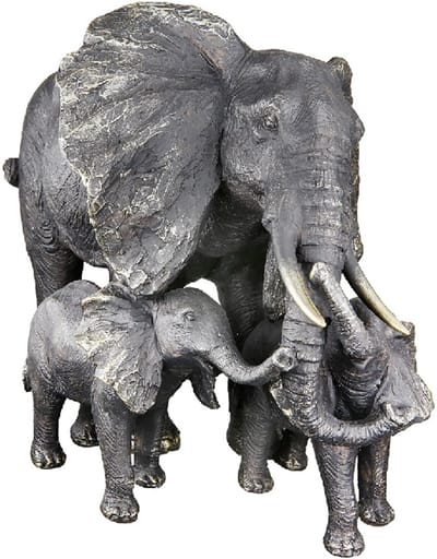 Beeld - Olifant - Jonge olifant - Polyresin - Goud grijs - 18x39x27 - Olifant familie beeld - Woondecoratie