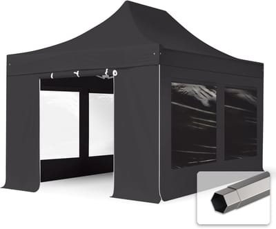 3x4,5 m Easy Up partytent Vouwpaviljoen, PREMIUM staal 40mm met zijwanden (panorama), donkergrijs