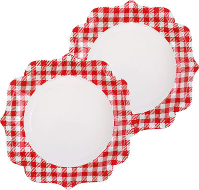Santex boerenbont Oktoberfest thema wegwerpbordjes - 20x - 23 cm - gingham/vichy print