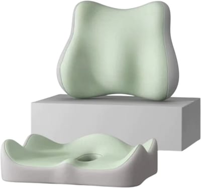 2-delige Set Ergonomische Memory Foam Rugkussens – Lumbar Rugsteun voor Autostoel en Bureaustoel, Ondersteuning Onderug, Rugpijn Verlichting & Comfort Kussen - Groen