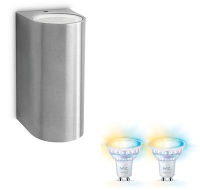 WiZ Nightingale Wandlamp voor Buiten Up & Down (Roestvrij Staal) - Buitenlamp - GU10 - Warm tot Koelwit Licht - Te bedienen via WiFi