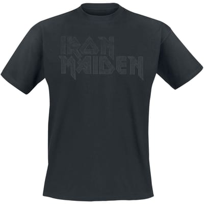 Iron Maiden T-shirt - Black On Black Logo Stacked - S tot 4XL - voor Mannen - zwart