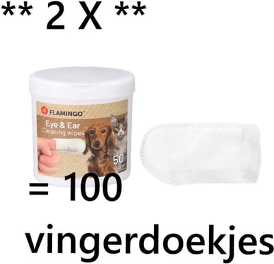 ** 2 X ** Flamingo oor en oogdoekjes - vingerdoekjes voor honden en katten - 50 st/potje = 100 vingerdoekjes - IRRITEERT DE OGEN EN DE OREN VAN UW LIEVELING NIET.