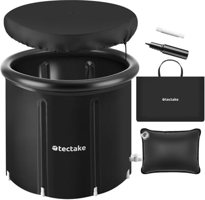 tectake® IJsbad Helsinki - Ice Bath - Zitbad - Ø90 x 75 cm - 440 Liter - Opvouwbare IJston met Aluminium Frame en Afdekking - 3-voudige Isolatie - Dompelbad Inclusief Draagtas, Waterkussen en Pomp