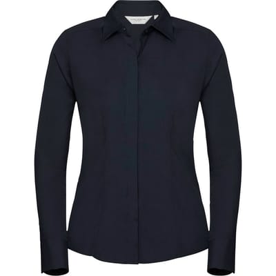 Russell Collection Dames/Dames Poplin met Lange Mouwen Formeel Overhemd (Zwart)