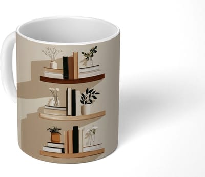 Mok - Koffiemok - Plankjes - Boeken - Vaasjes - Planten - Mokken - 350 ML - Beker - Koffiemokken - Theemok