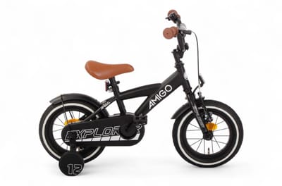 AMIGO Explorer Jongensfiets 12 Inch - Kinderfiets voor 2 tot 4 Jaar - 90-105 cm - Terugtraprem - Zwart/Wit