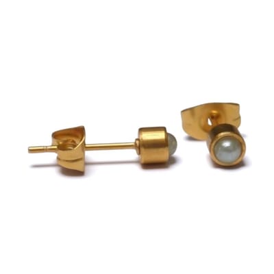 Aramat Jewels | Oorbellen | Oorstekers – Staal Parel Lichtgroen Goudkleurig (4mm) | | | |4mm | Staal | Kinderen, Volwassenen | Verkleurd niet