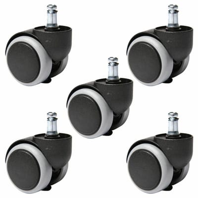 Bureaustoelwielen voor harde vloeren - Set van 5, 10 mm stiftgrootte, 50 mm diameter, zwart